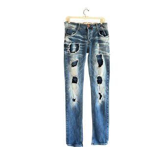 Kingz Distressed Button Fly Straight Leg Jeans Men's 31x34 Blue Denim